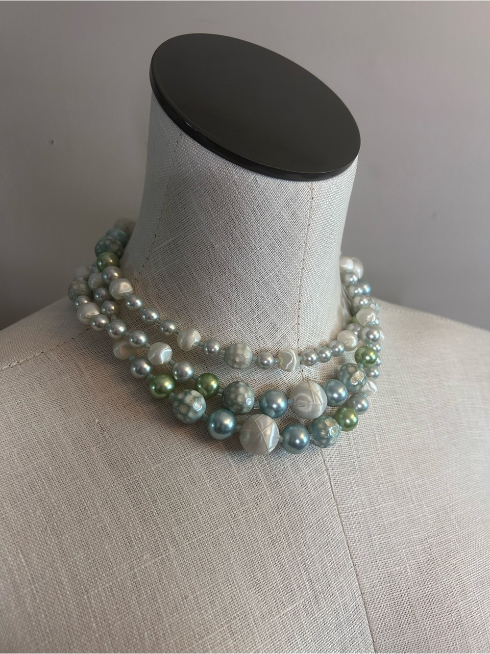 Multi-Strand Pastel Pearl Necklace - Green & Blue Tones